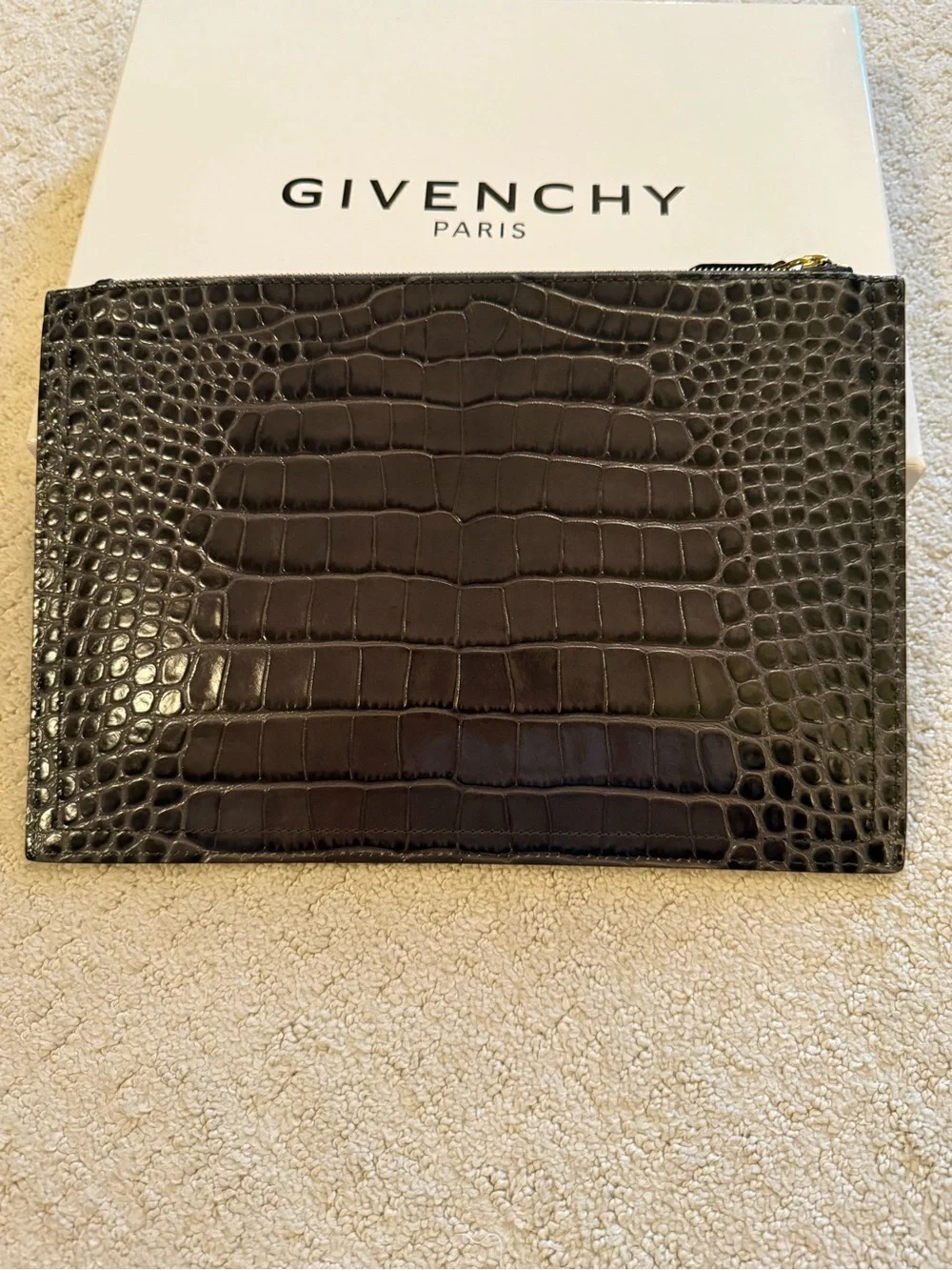 Givenchy Gray Croc-Embossed Leather Zip Pouch